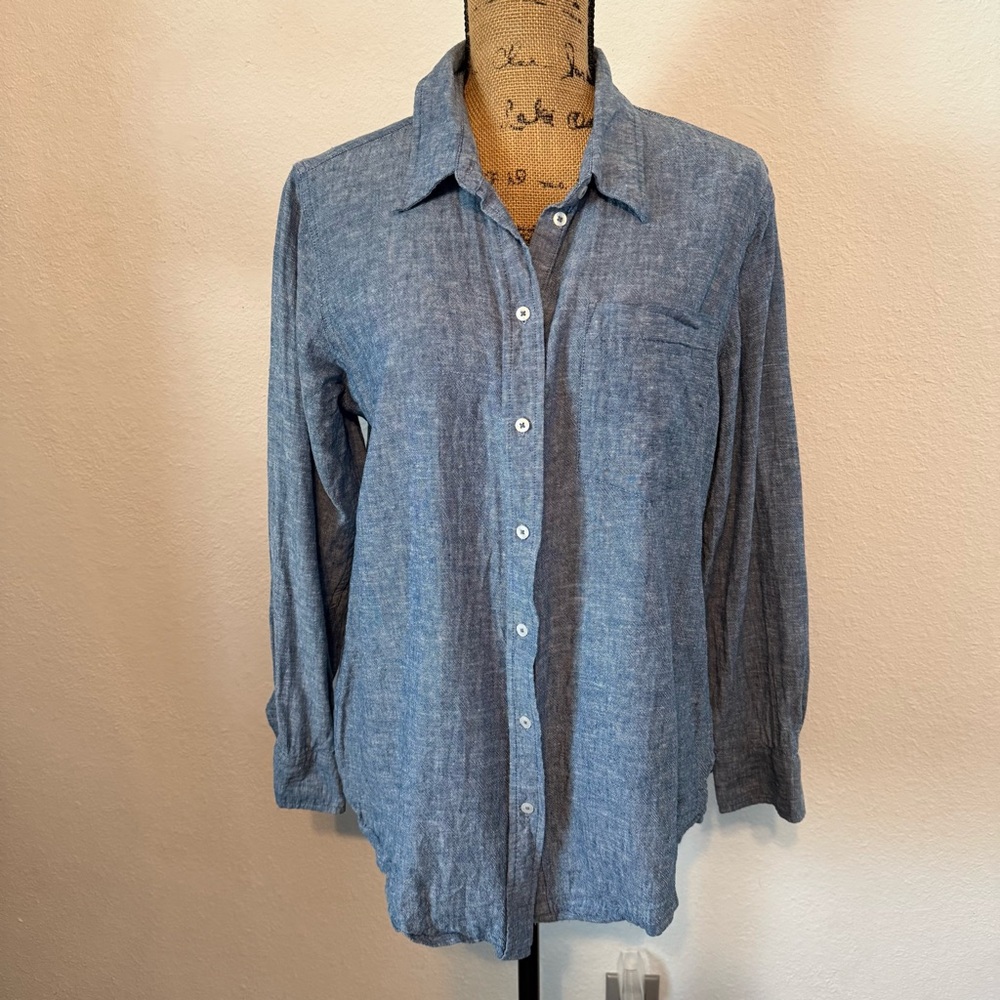 Gap Women's Linen denim chambray Button Down Top large - Picture 2 of 12